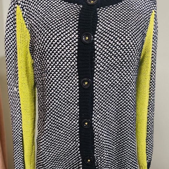 OST XS Knit Cardigan buttonup sweater Navy & green - Picture 6 of 12